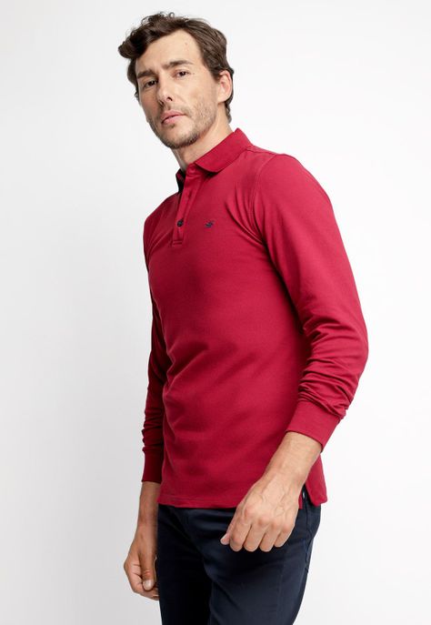 Polera Polo Básica Manga Larga Burgundy-0