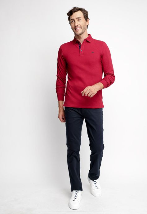 Polera Polo Básica Manga Larga Burgundy-3