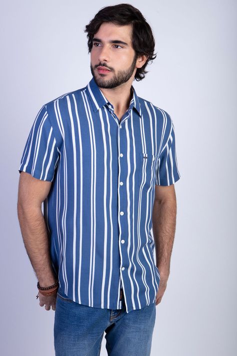 Camisa Estampada Rayas Fj Blue-0