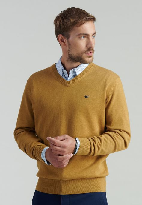 Sweater V Neck Melange F Smart Casual Mustard-0