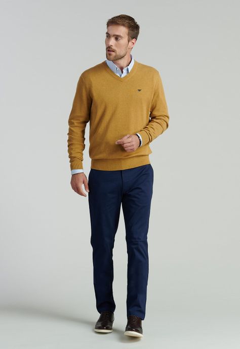 Sweater V Neck Melange F Smart Casual Mustard-1