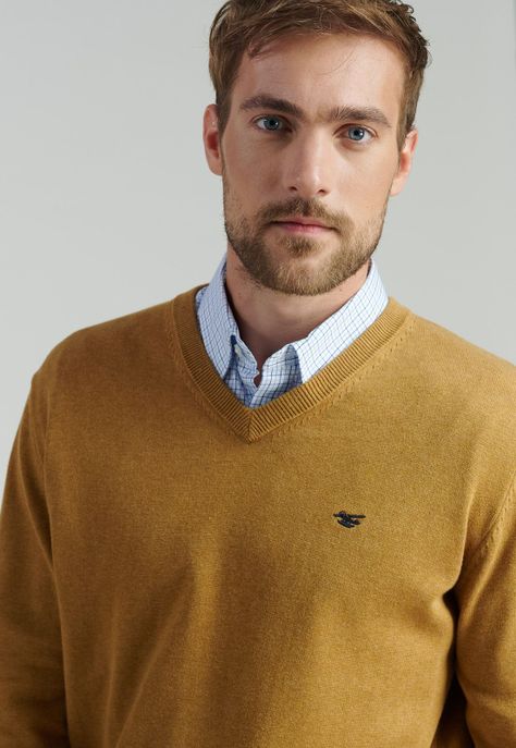 Sweater V Neck Melange F Smart Casual Mustard-2