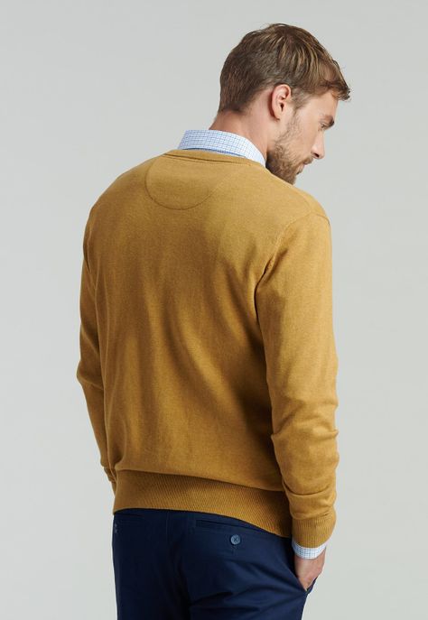 Sweater V Neck Melange F Smart Casual Mustard-3