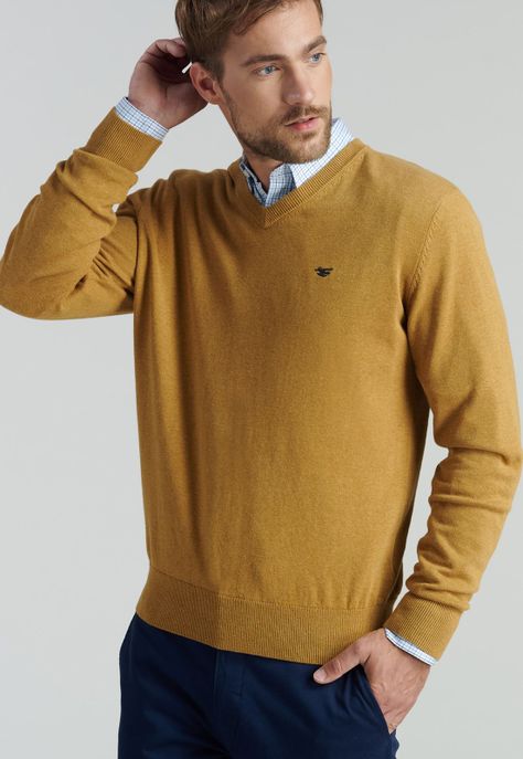 Sweater V Neck Melange F Smart Casual Mustard-4