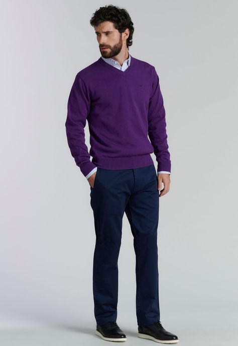 Sweater V Neck Solido F Smart Casual Dk Violet-1