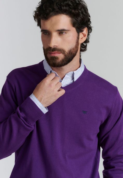 Sweater V Neck Solido F Smart Casual Dk Violet-2
