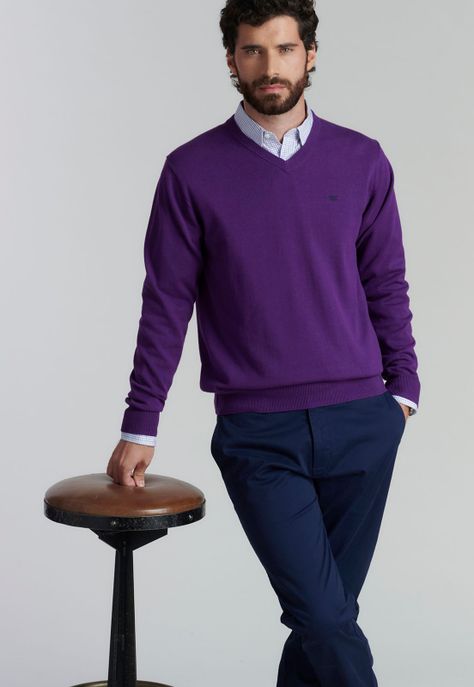 Sweater V Neck Solido F Smart Casual Dk Violet-4