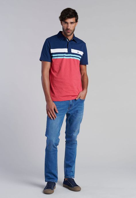 Polera Polo Rayas Chicago Coral Melang-1