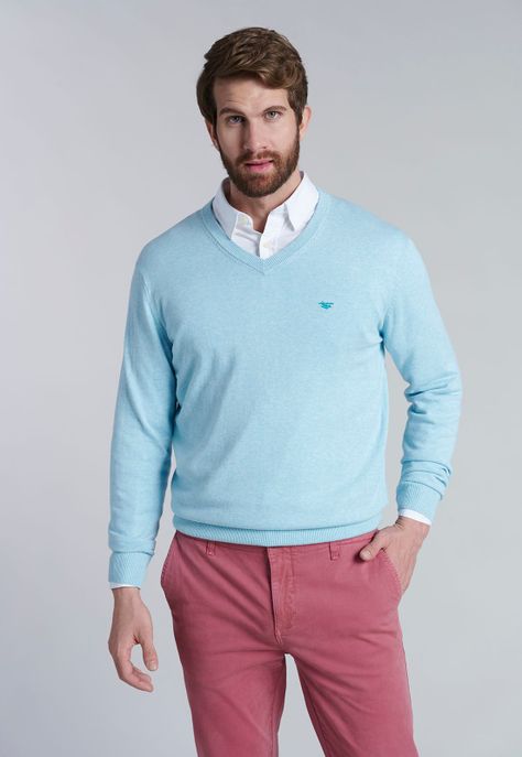 Sweater V Neck Melange F Lt Turquoise-0