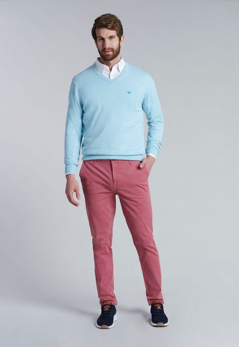 Sweater V Neck Melange F Lt Turquoise-1