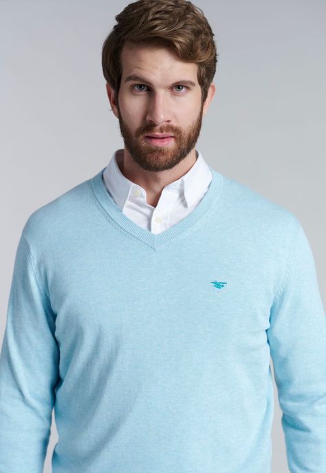Sweater V Neck Melange F Lt Turquoise-2