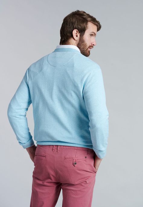 Sweater V Neck Melange F Lt Turquoise-3