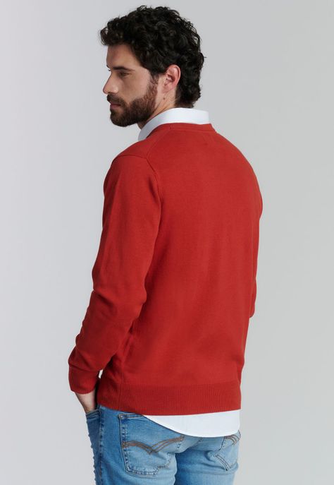 Sweater V Neck Solido F Smart Casual Brick-3
