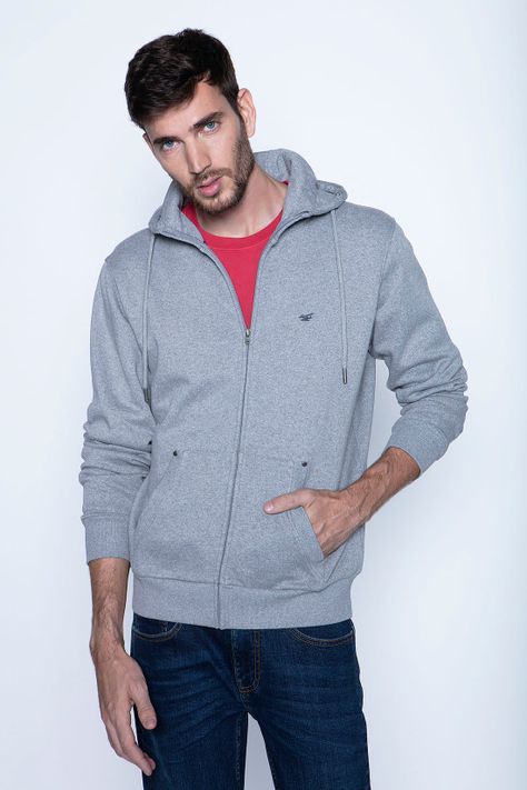 Polerón Básico Full Zipper Grey Melange-0