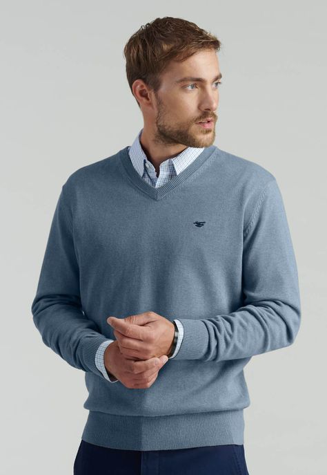 Sweater V Neck Melange F Smart Casual Lt Blue-0