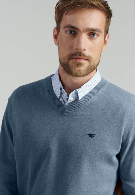 Sweater V Neck Melange F Smart Casual Lt Blue-2