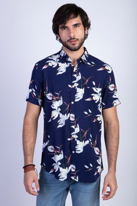 Camisa Estampada Flores Fj Navy-0