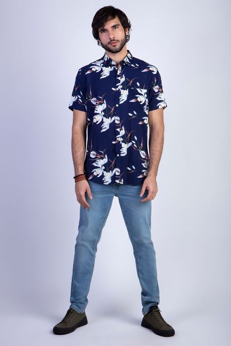 Camisa Estampada Flores Fj Navy-2