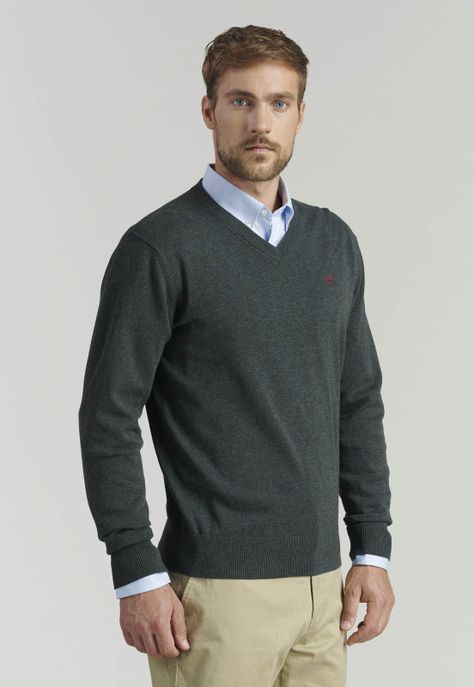 Sweater V Neck Melange F Smart Casual Graphite-0