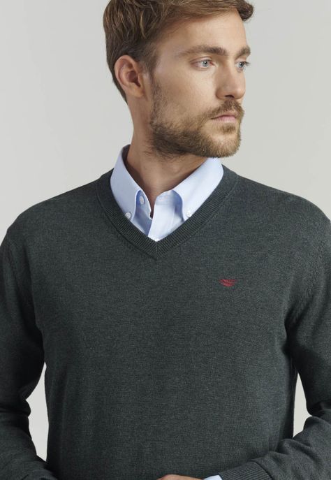 Sweater V Neck Melange F Smart Casual Graphite-2