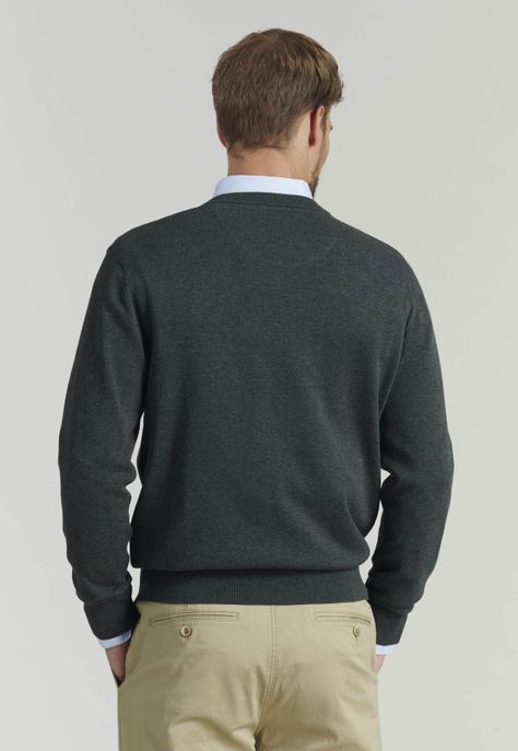 Sweater V Neck Melange F Smart Casual Graphite-3