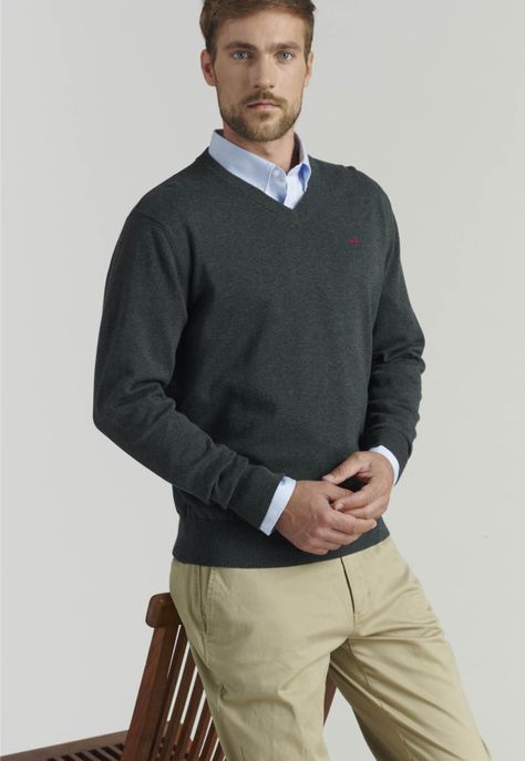 Sweater V Neck Melange F Smart Casual Graphite-4