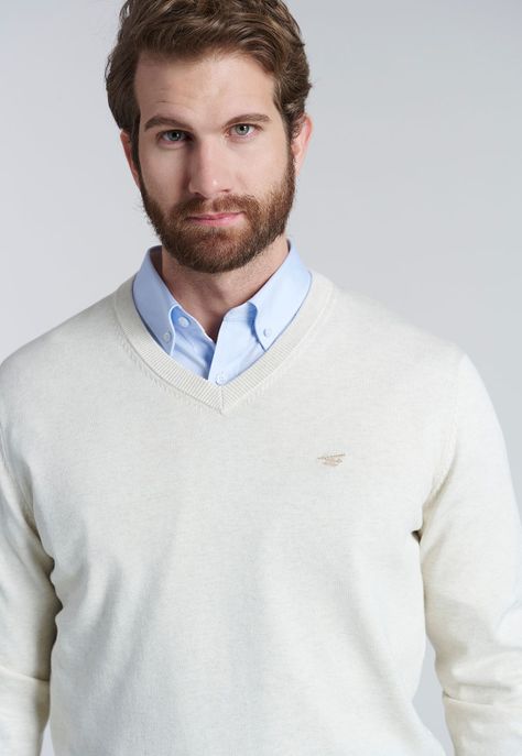 Sweater V Neck Melange F Oyster-0