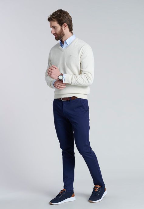 Sweater V Neck Melange F Oyster-1
