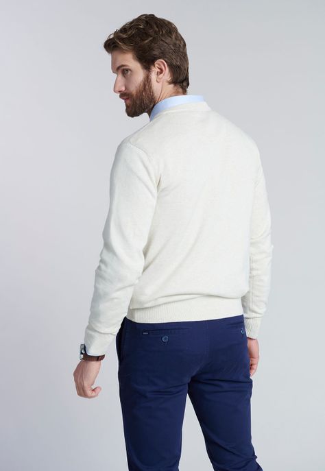 Sweater V Neck Melange F Oyster-3