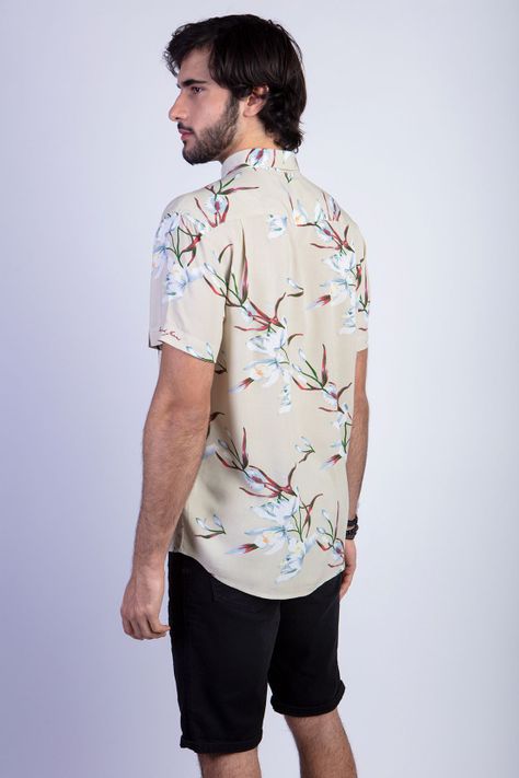 Camisa Estampada Flores Fj Khaki-1