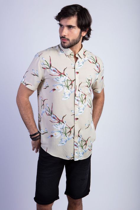 Camisa Estampada Flores Fj Khaki-0