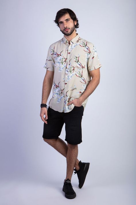 Camisa Estampada Flores Fj Khaki-2