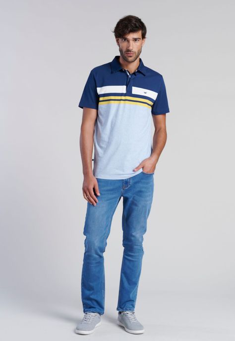 Polera Polo Rayas Chicago Sky Melange-1
