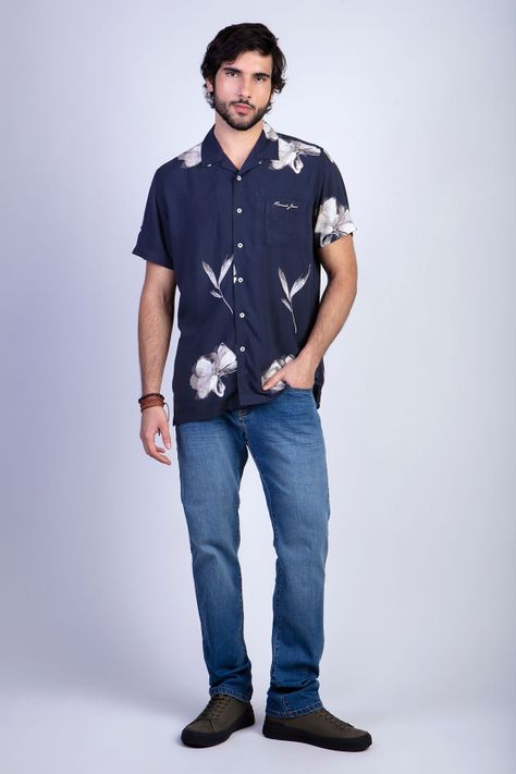 Camisa Estampada Flores Fj Black-2