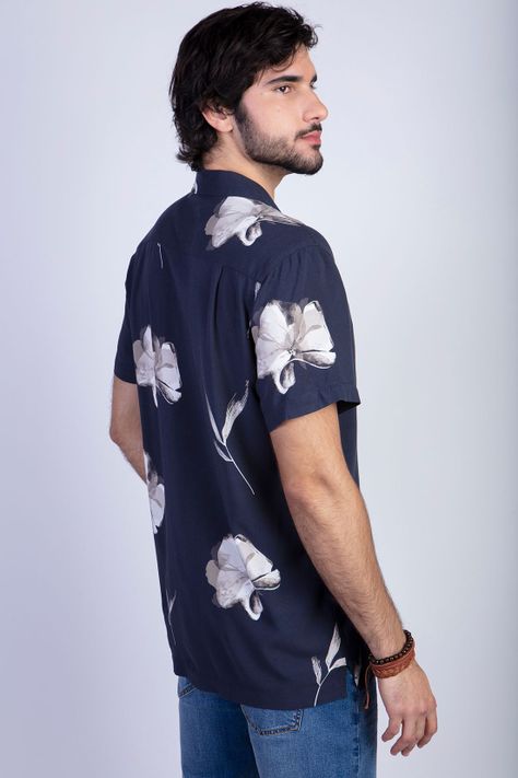 Camisa Estampada Flores Fj Black-1