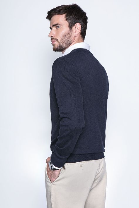 Melange Sweater Smart Casual L/S Navy-1