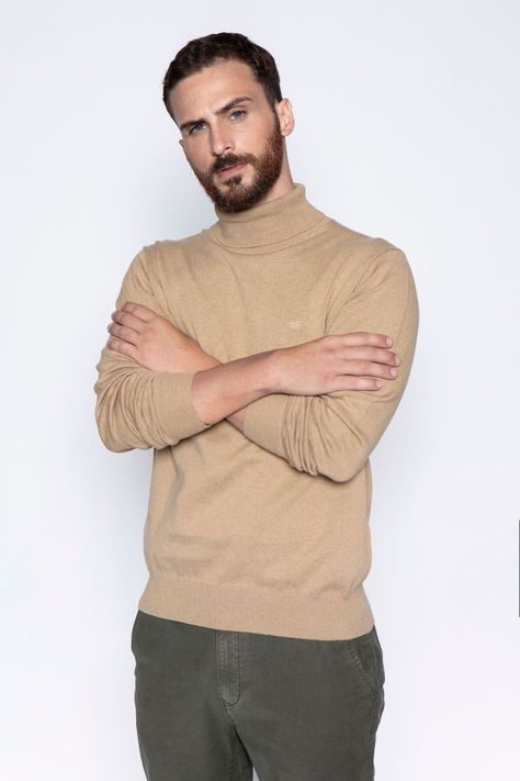 Sweater Smart Casual Turtle Neck Camel-2