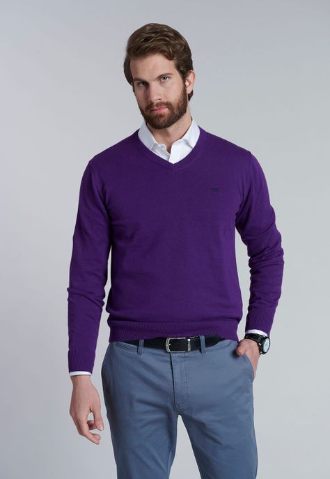 Sweater V Neck Solido F Dk Violet-0