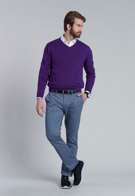 Sweater V Neck Solido F Dk Violet-1