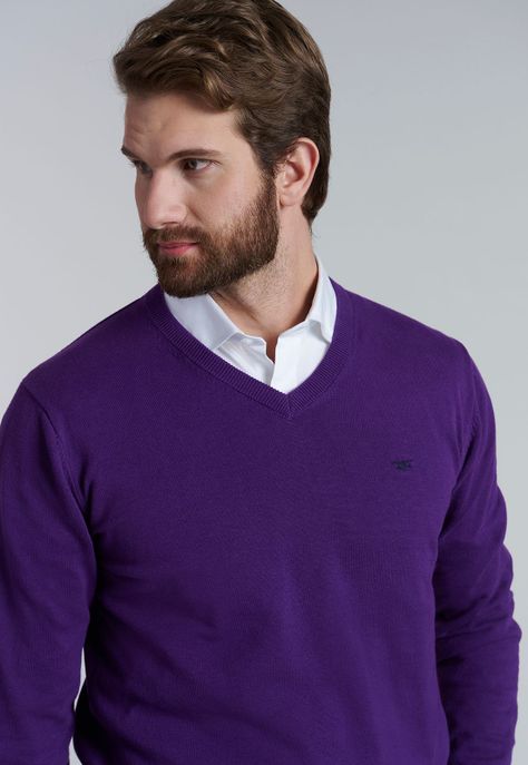 Sweater V Neck Solido F Dk Violet-2