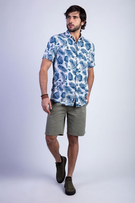 Camisa Estampada Palmera Fj Blue-2