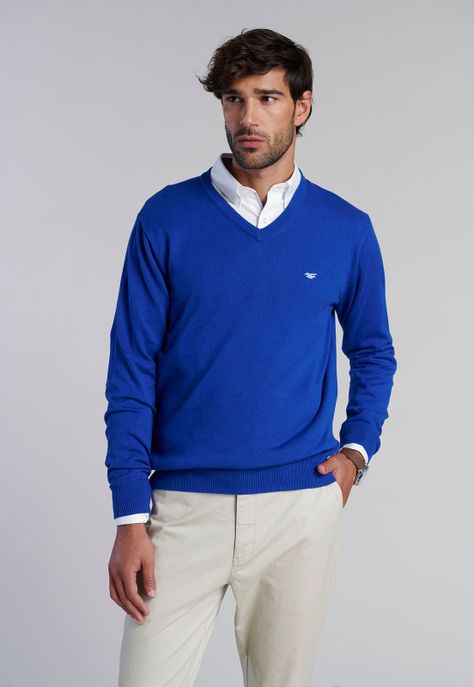 Sweater V Neck Solido F Blue-0