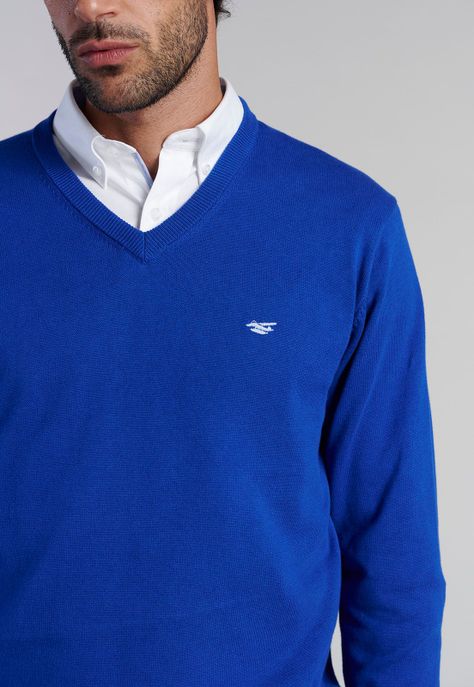 Sweater V Neck Solido F Blue-2