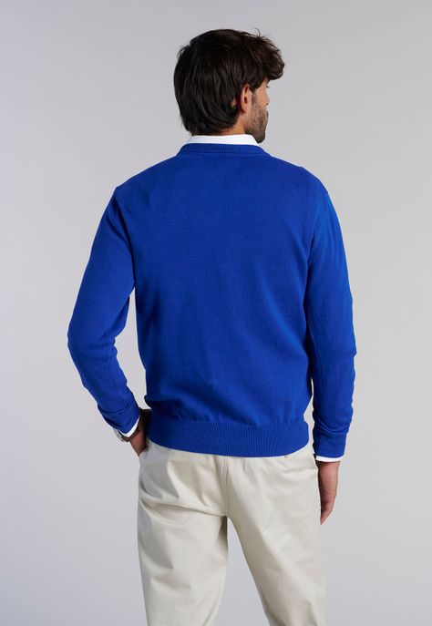 Sweater V Neck Solido F Blue-3