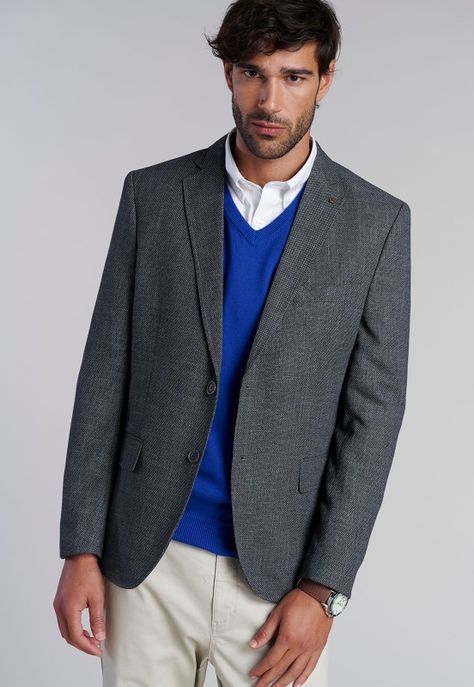 Sweater V Neck Solido F Blue-4