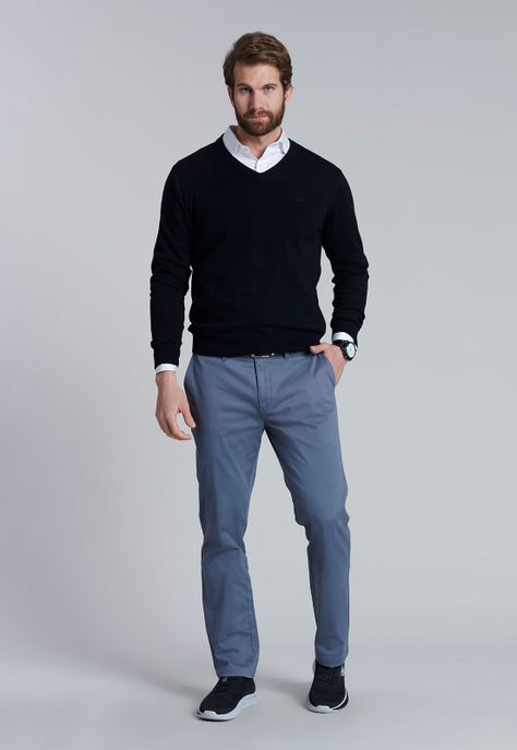 Sweater V Neck Solido F Black-1
