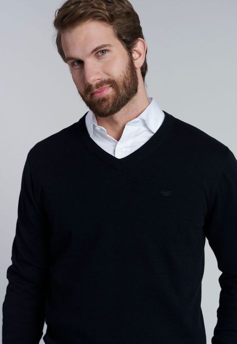 Sweater V Neck Solido F Black-2