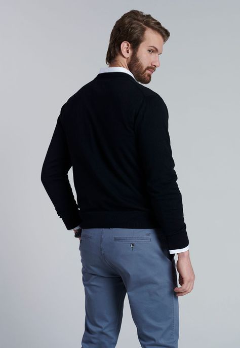 Sweater V Neck Solido F Black-3