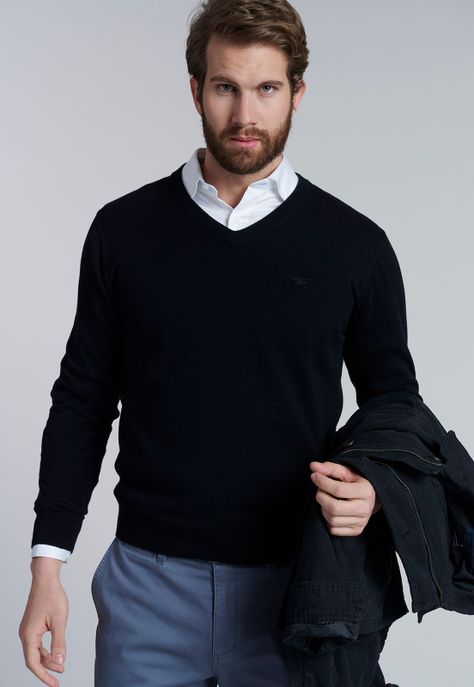 Sweater V Neck Solido F Black-4