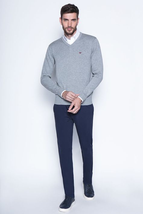 Melange Sweater Smart Casual L/S Lt Grey-3